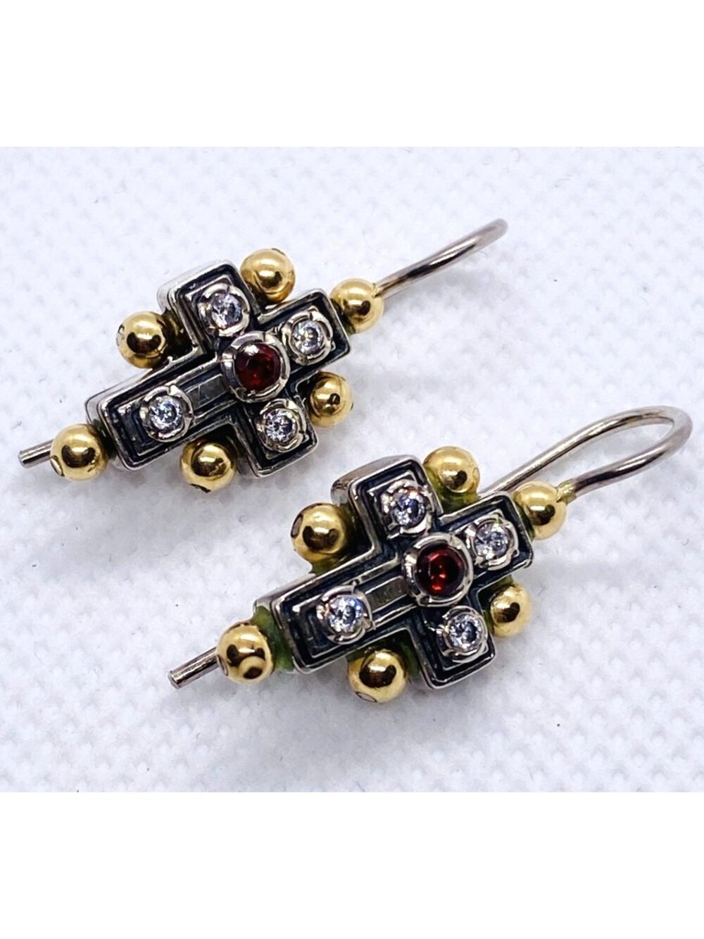Konstantino Red Stone and Diamond Cross Earrings